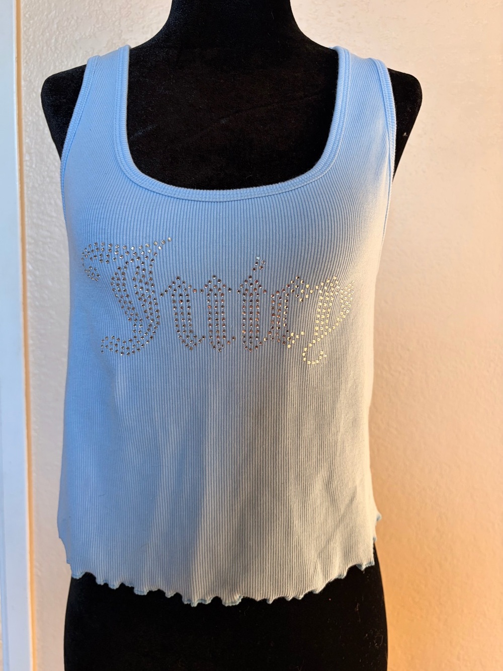 Juicy Couture Light Blue Ribbed Crystal Logo Tank